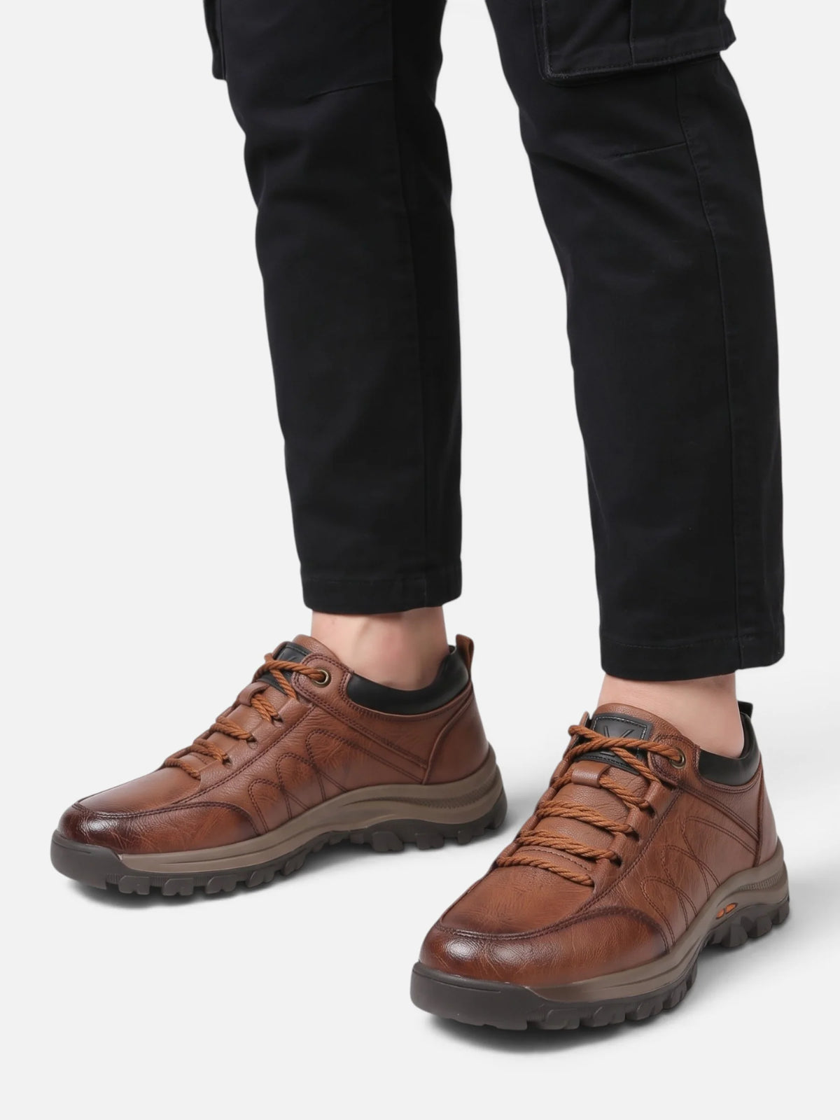 Men's Leather Look Lace-Up Chunky Sole Walking Shoes