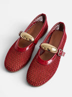 Women's Mesh Gold Buckle Mary Jane Flats
