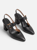 Women's Leather Slingback Buckle Block Heel Pumps