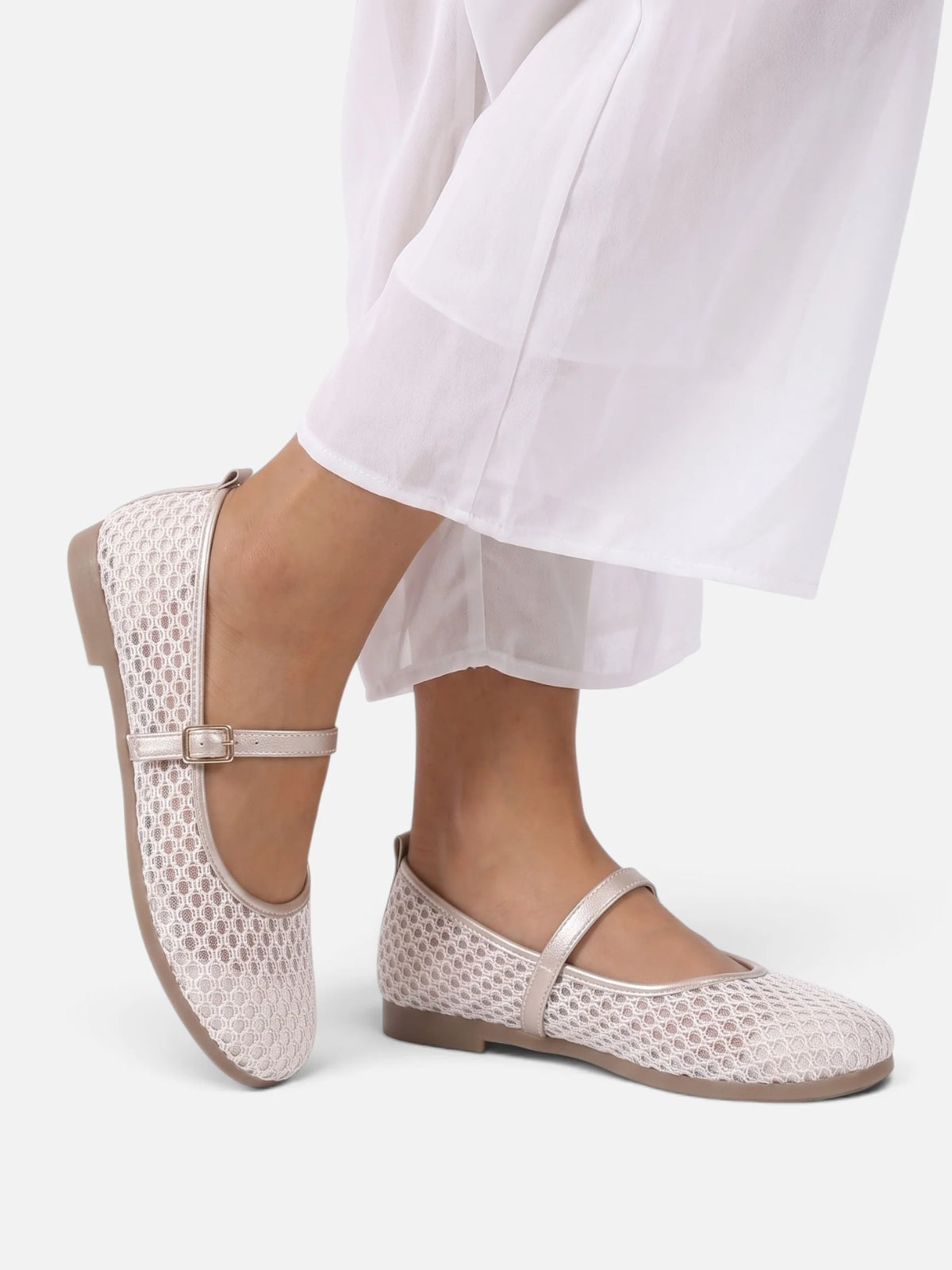 Women's Crochet Buckle Mary Jane Ballet Flats
