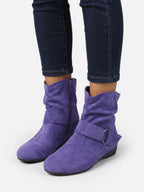 Women's Suede Look Slouchy Buckle Ankle Boots