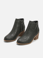 Women's Leather Perforated Block Heel Ankle Boots