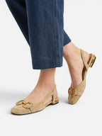 Women's Suede Square Toe Gold Buckle Slingback Flats