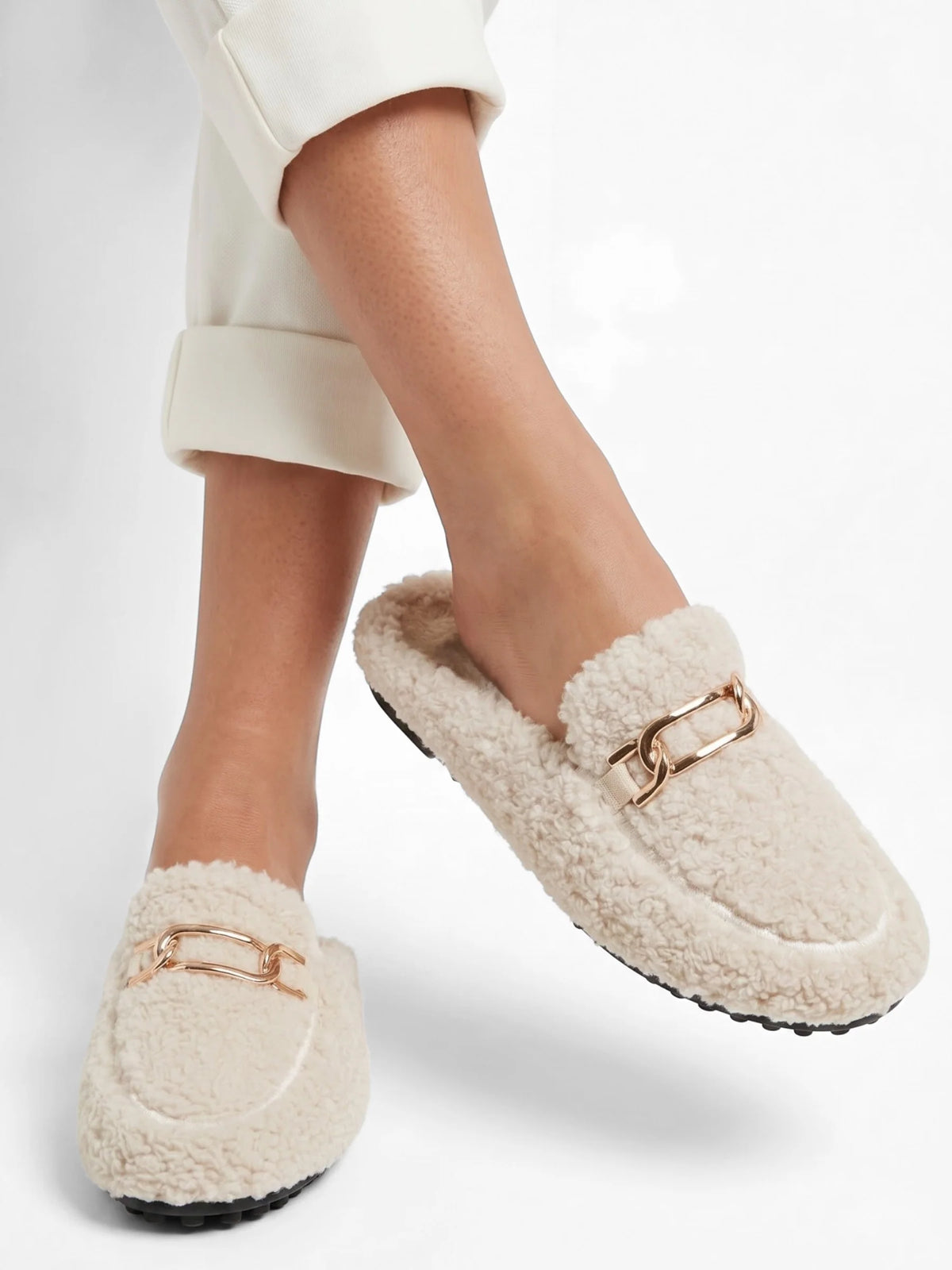 Women's Sherpa Chain Mule Loafers