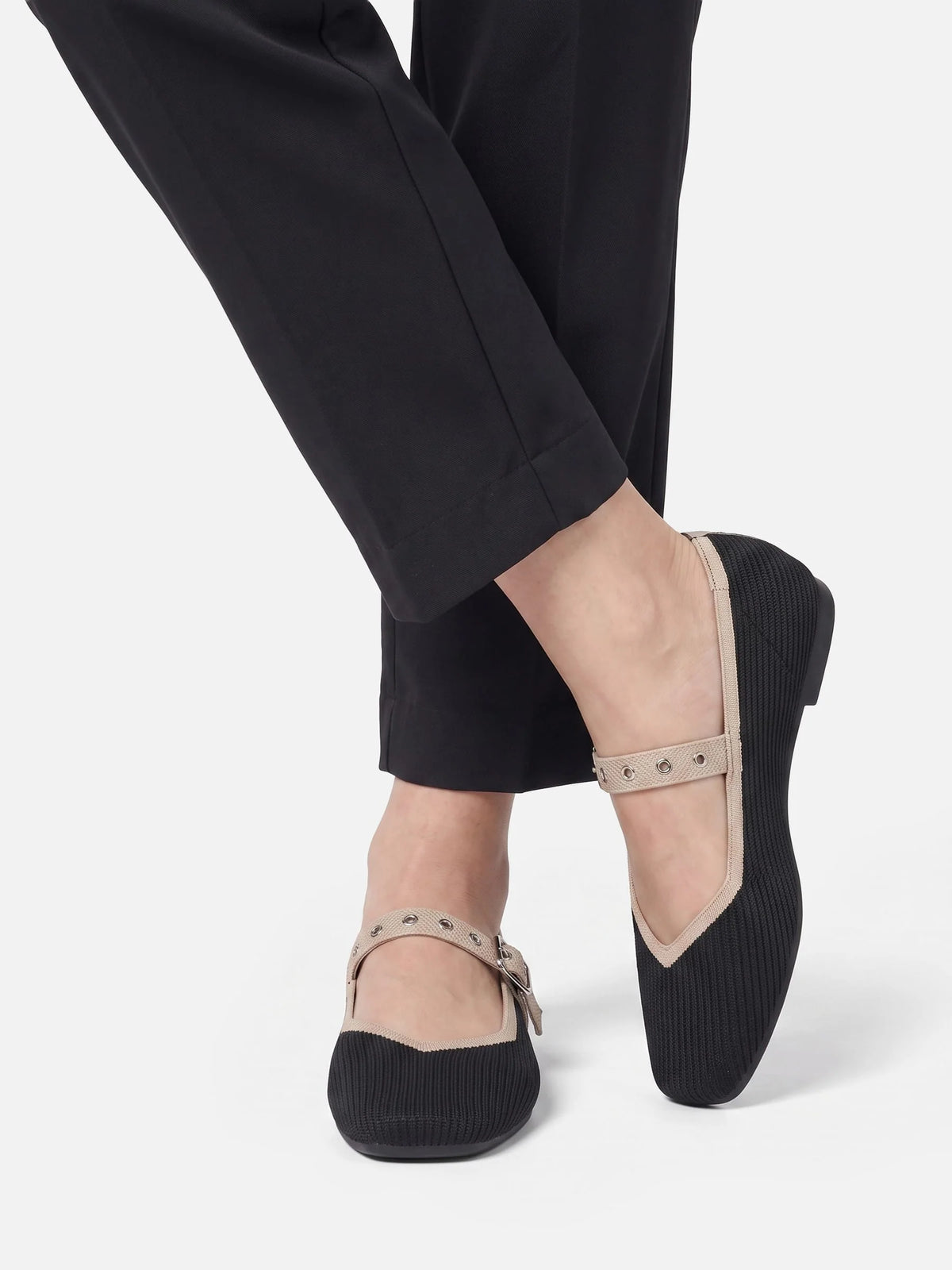Women's Knit Eyelet Strap Mary Jane Ballet Flats
