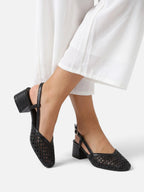 Women's Woven Slingback Block Heel Pumps