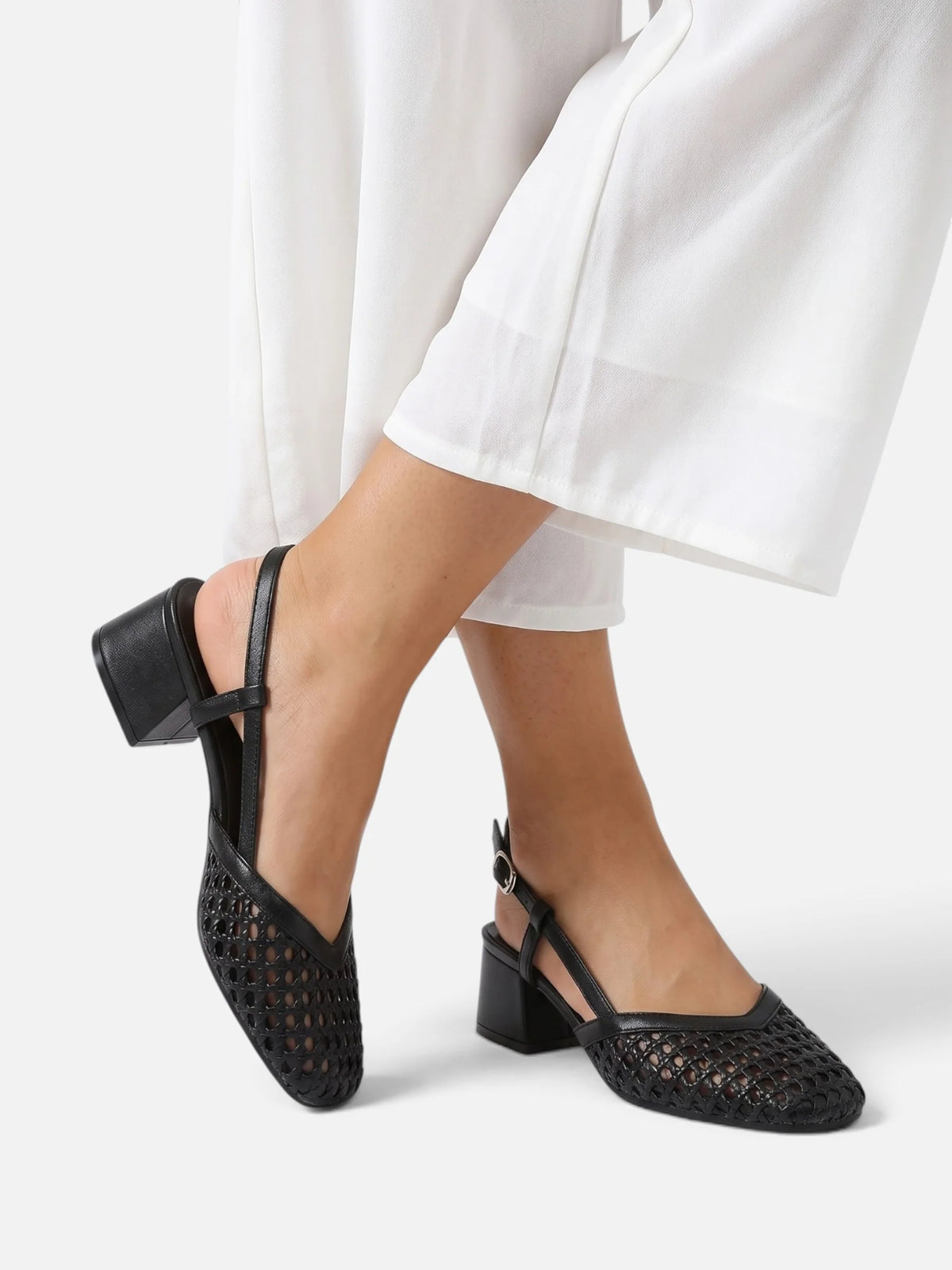 Women's Woven Slingback Block Heel Pumps