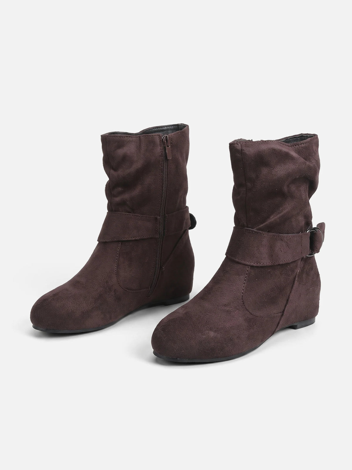Women's Suede Look Slouchy Buckle Ankle Boots