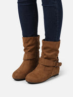 Women's Suede Look Slouchy Buckle Ankle Boots