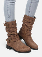 Women's Leather Slouchy Buckle Boots