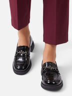 Women's Croc Effect Patent Leather Chain Loafers