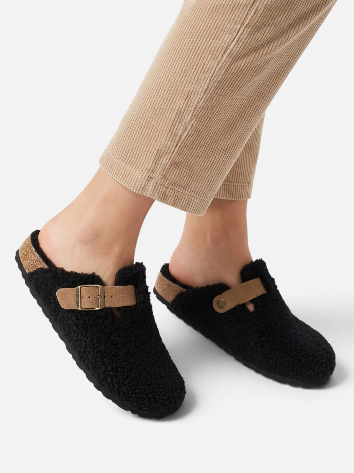 Women's Shearling Look Buckle Clogs