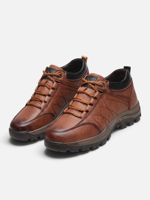 Men's Leather Look Lace-Up Chunky Sole Walking Shoes