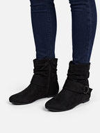 Women's Suede Look Slouchy Buckle Ankle Boots