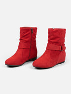 Women's Suede Look Slouchy Buckle Ankle Boots