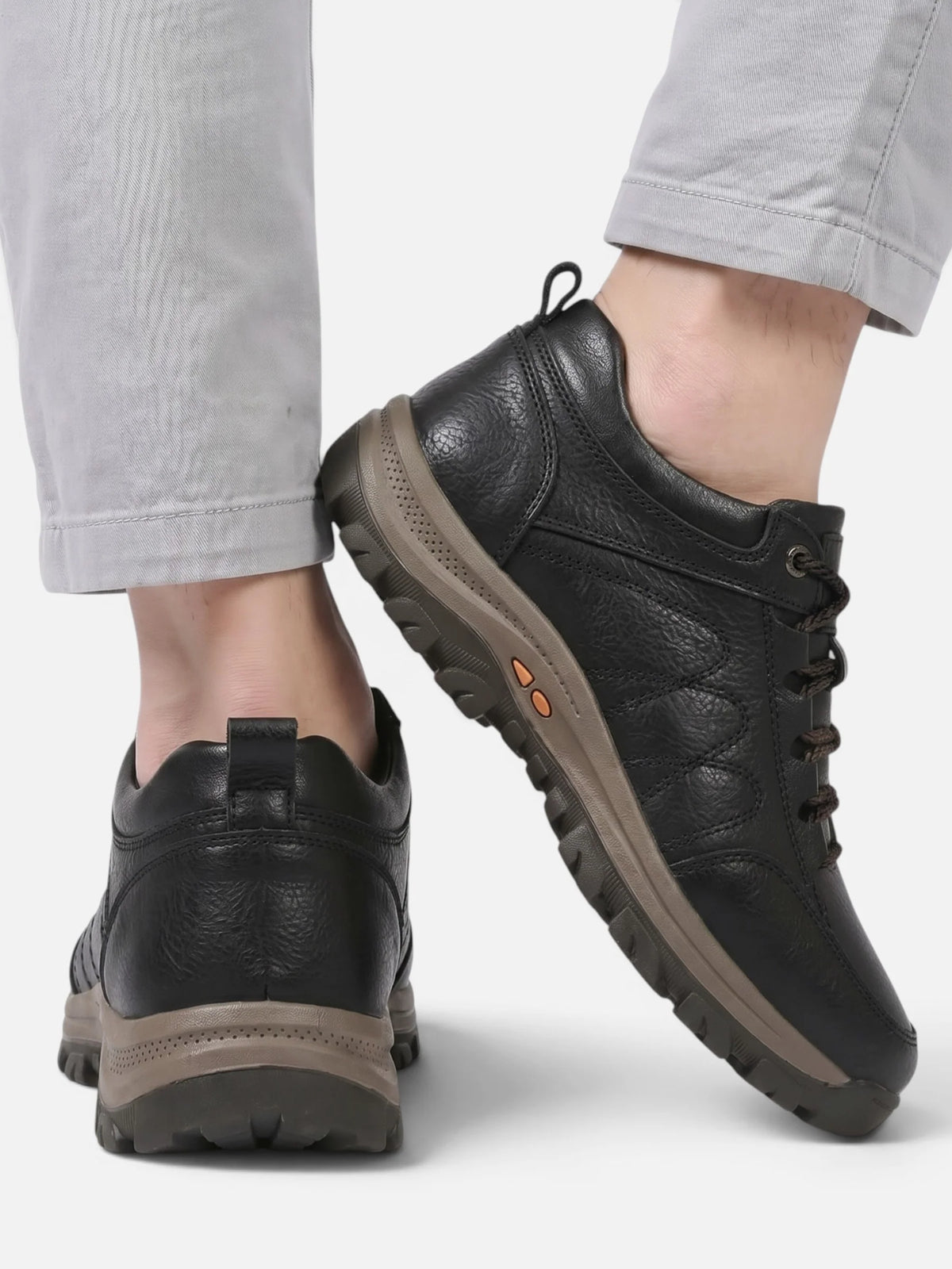 Men's Leather Look Lace-Up Chunky Sole Walking Shoes