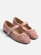 Women's Suede Mary Jane Bow Buckle Ballet Flats