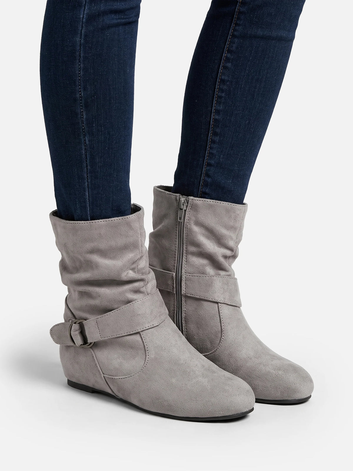 Women's Suede Look Slouchy Buckle Ankle Boots