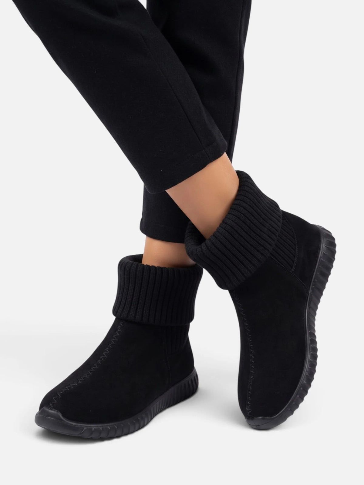 Women's Suede Look Knit Cuff Sock Boots