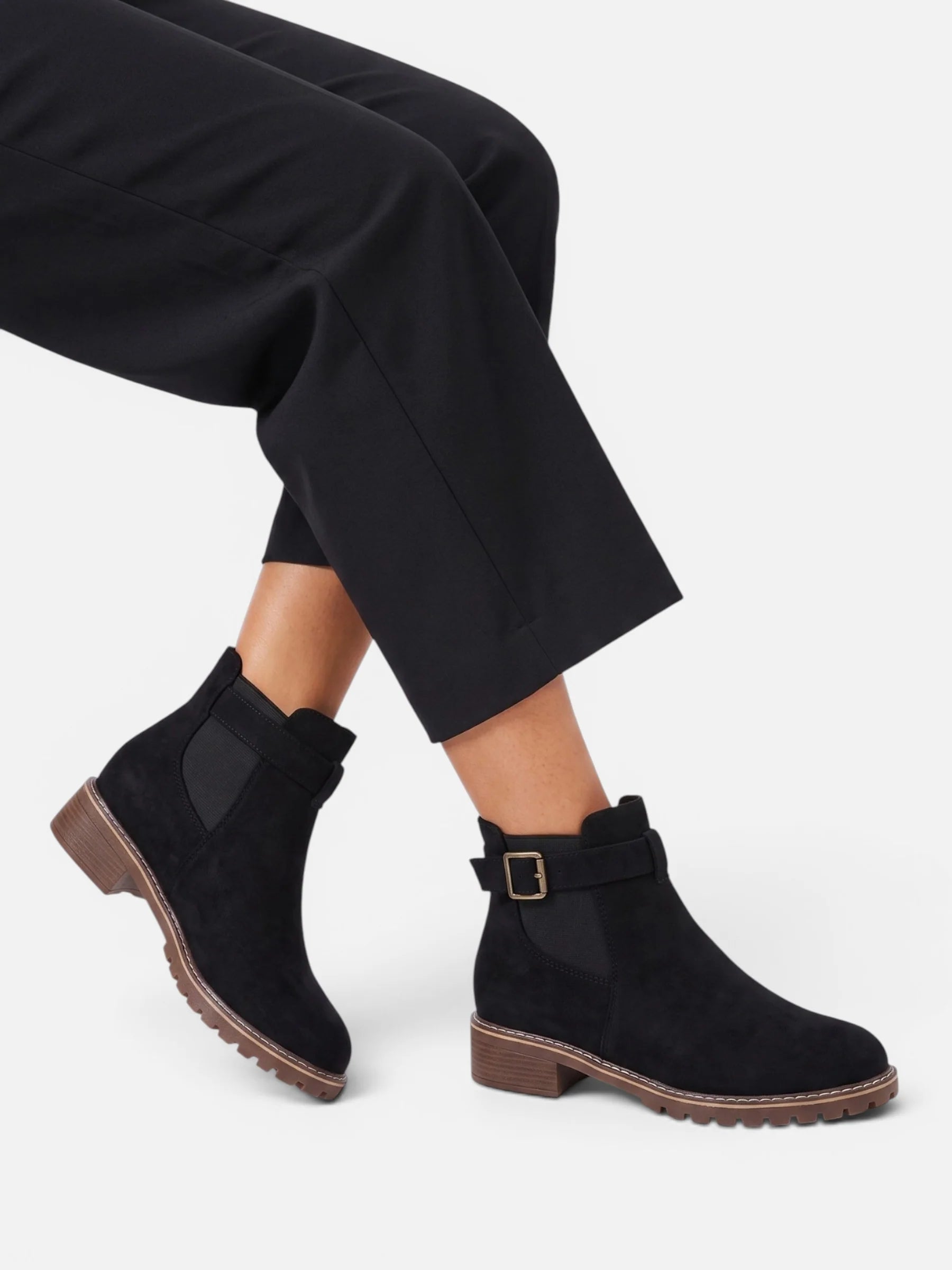 Women's Suede Buckle Chunky Sole Chelsea Boots