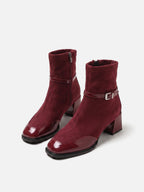 Women's Suede Buckle Block Heel Ankle Boots