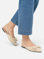 Women's Suede Pointed Toe Slingback Flat with Bow