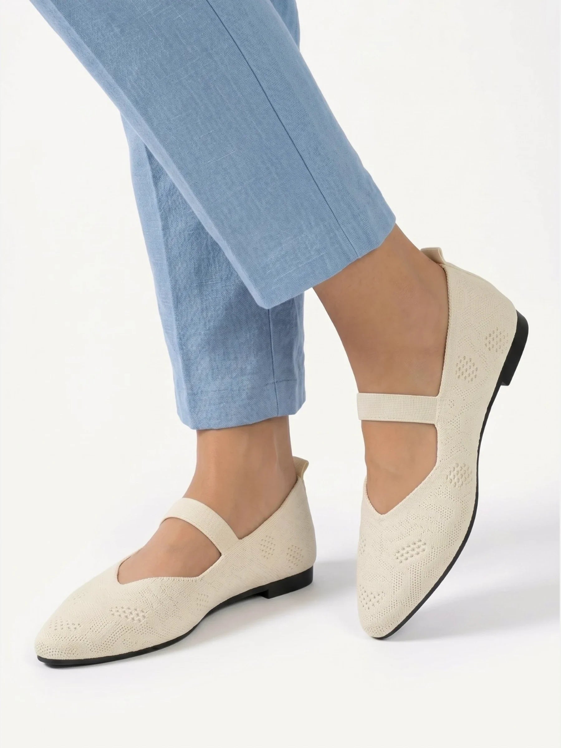 Women's Knit Pointed Toe Mary Jane Ballet Flat