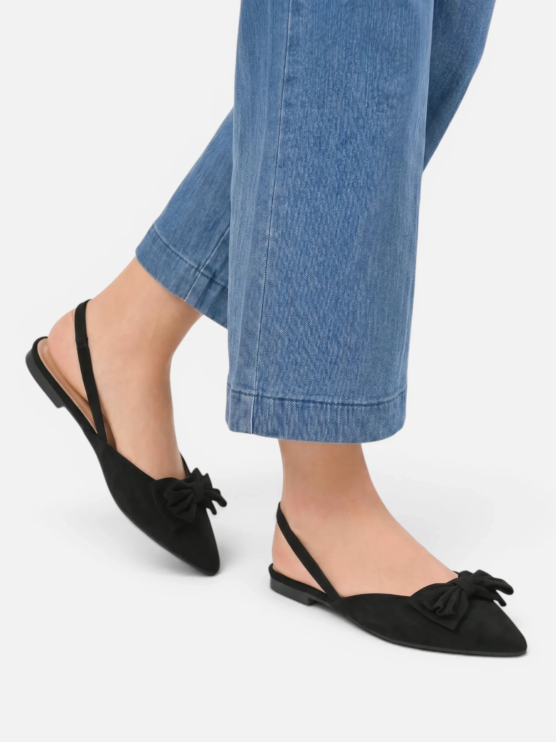 Women's Suede Pointed Toe Slingback Flat with Bow