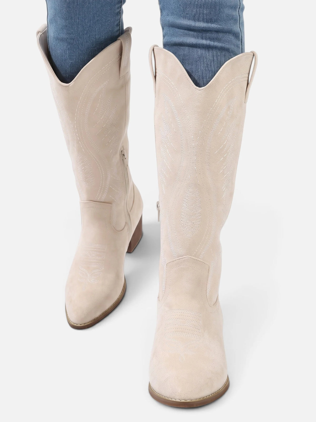 Women's Suede Look Embroidered Tall Cowboy Boots
