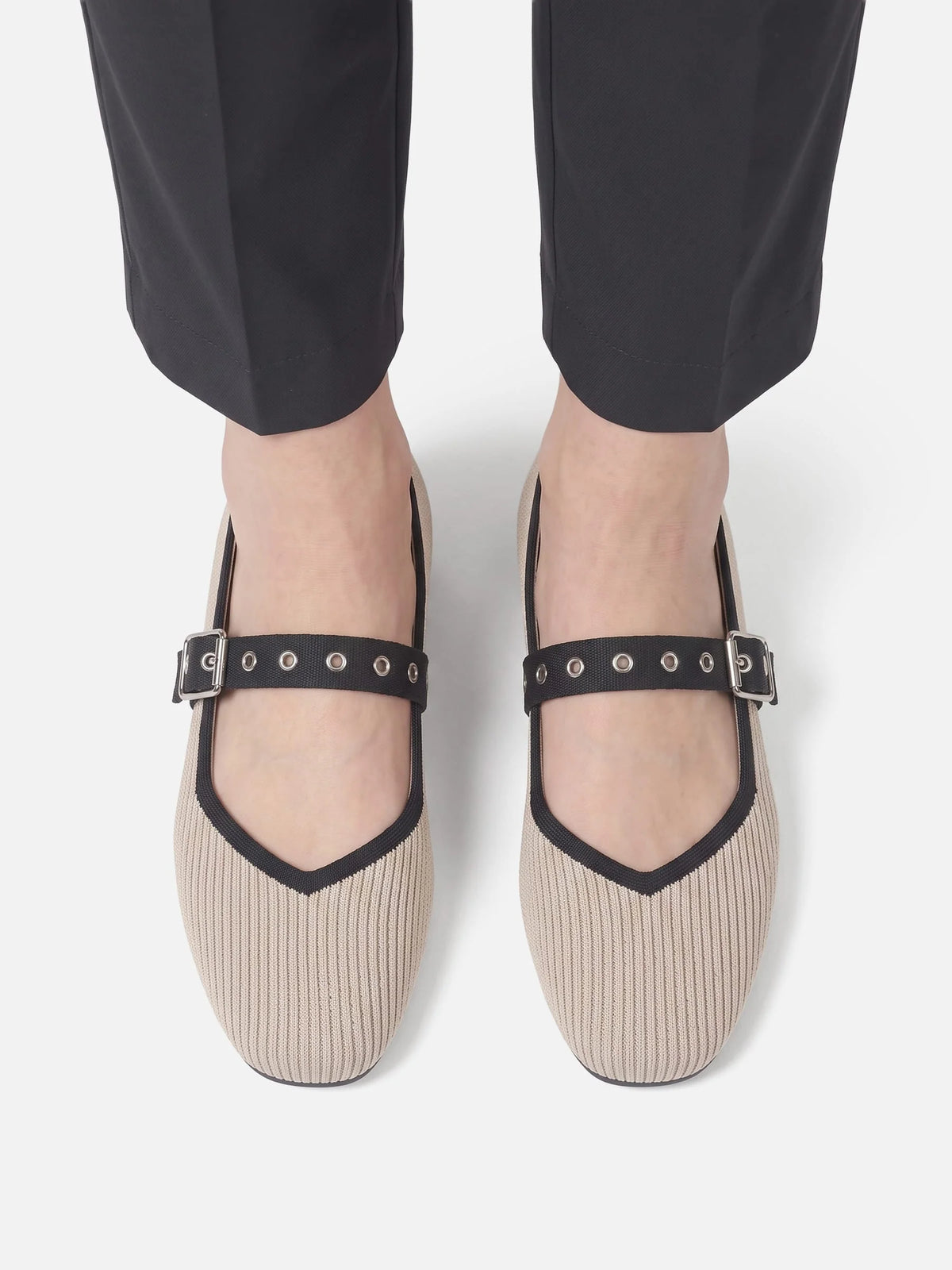 Women's Knit Eyelet Strap Mary Jane Ballet Flats