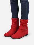 Women's Suede Look Slouchy Buckle Ankle Boots
