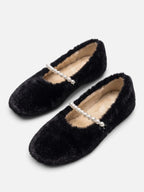 Women's Faux Fur Pearl Strap Ballet Flats