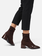 Women's Suede Patent Leather Block Heel Ankle Boots
