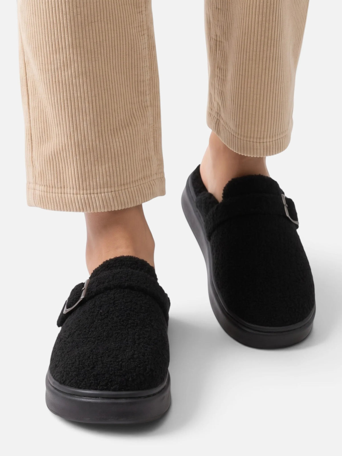 Women's Plush Platform Buckle Slippers