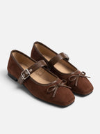 Women's Suede Mary Jane Bow Buckle Ballet Flats