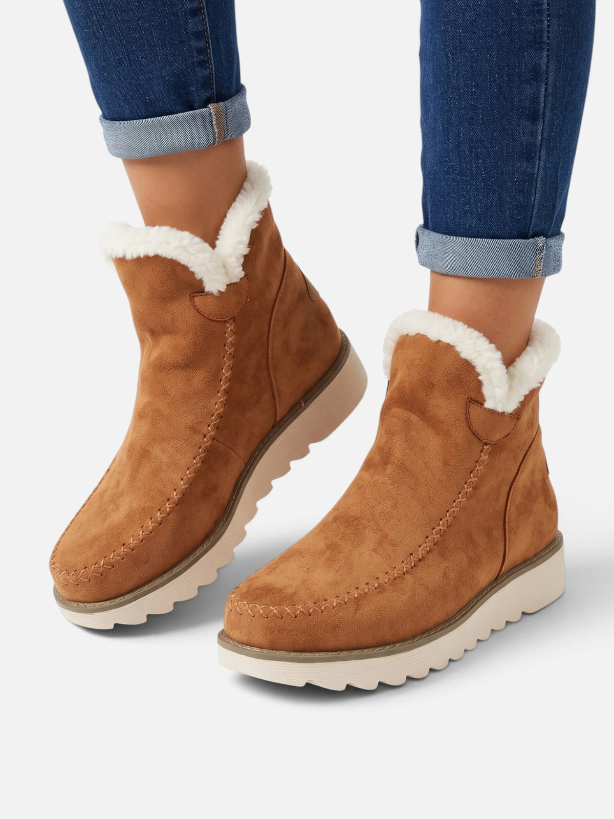 Women's Suede Look Fur Lined Wedge Ankle Boots