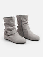 Women's Suede Look Slouchy Buckle Ankle Boots