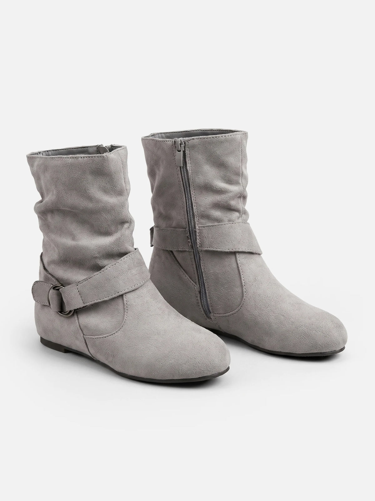Women's Suede Look Slouchy Buckle Ankle Boots