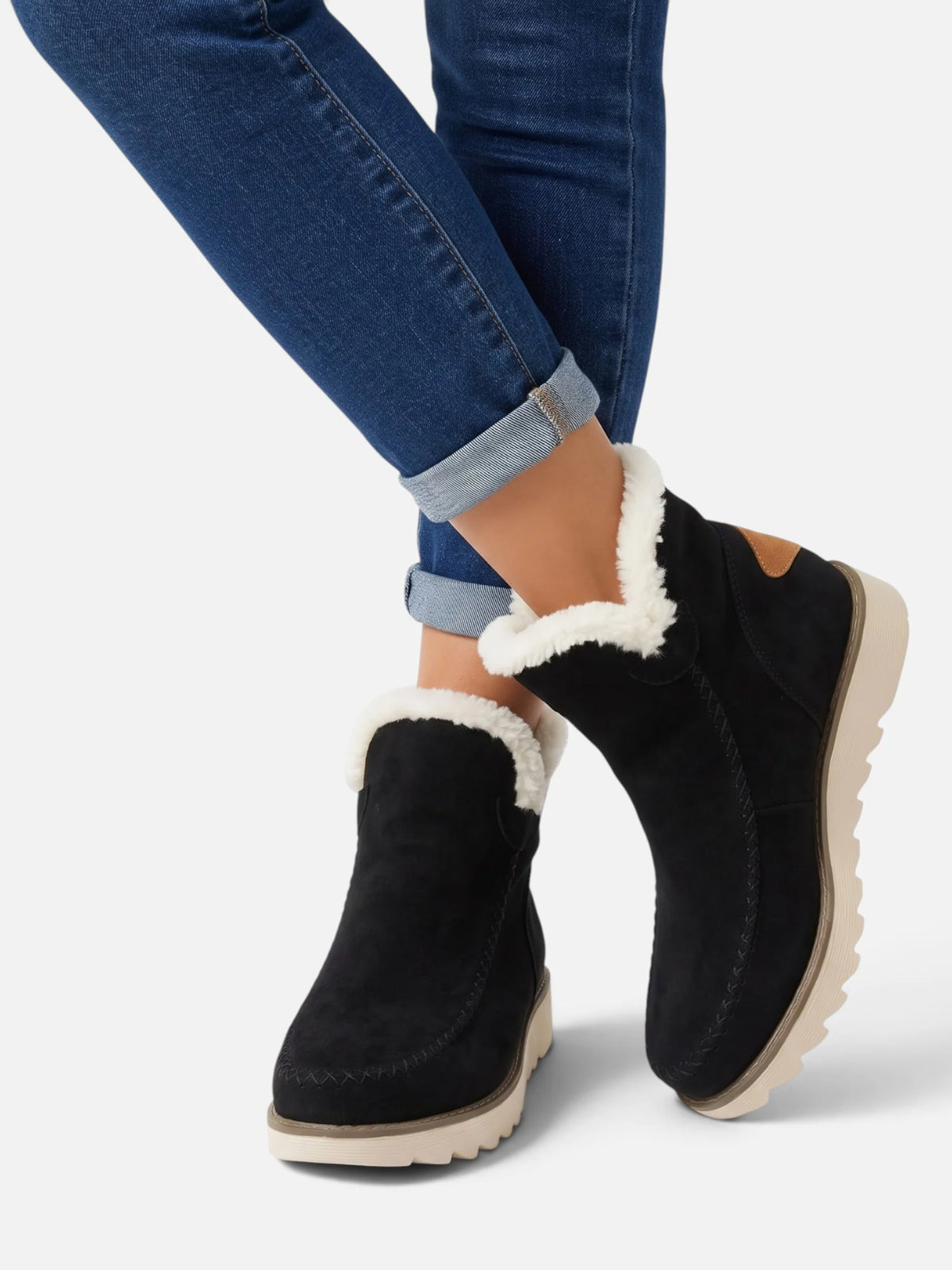 Women's Suede Look Fur Lined Wedge Ankle Boots