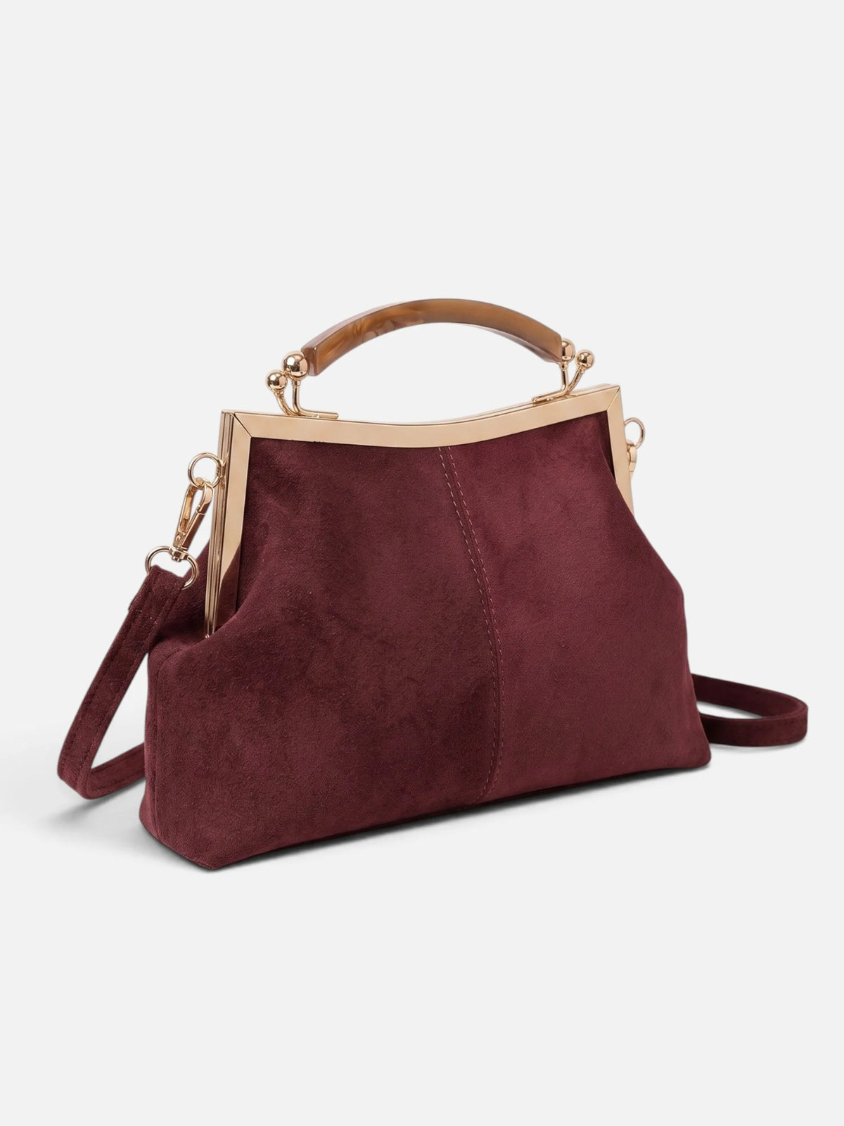 Women's Suede Look Gold Clasp Shoulder Bag