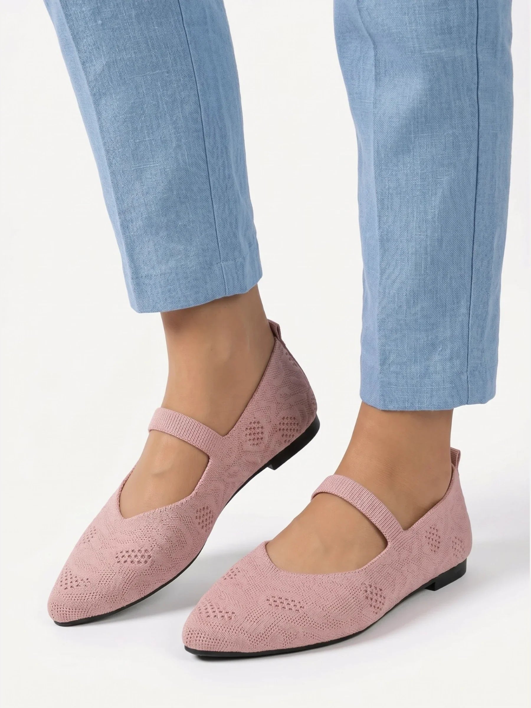 Women's Knit Pointed Toe Mary Jane Ballet Flat
